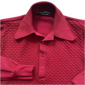 Vintage 70s Double Knit Shirt Polyester Red Medium Textured Lahmar Disco